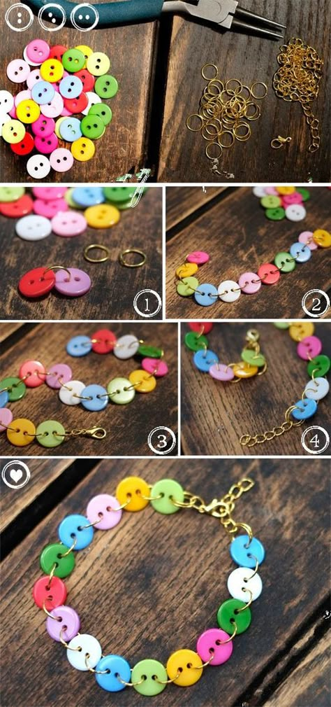 Buttons Crafts Diy, Diy Armband, Button Bracelet, Diy Buttons, Button Art, Button Jewelry, Button Crafts, Diy Crafts Jewelry, Bracelet Crafts