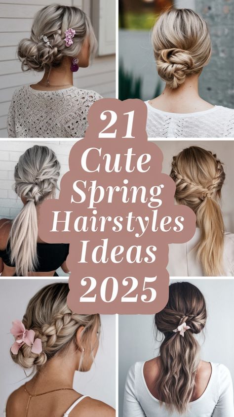 Looking for cute and trendy hairstyles for spring 2025? These 21 stunning ideas feature braided buns, low ponytails, and romantic waves perfect for every occasion. Add a fresh touch to your style with these chic looks that scream springtime elegance! 🌼 #SpringHairGoals #HairTrend2025 #BraidedStyles #SpringLooks Medium Hair Straight, Cute Spring Hairstyles, Hairstyles For Spring, Low Ponytails, Styles For School, Braided Buns, Short Hair Curly, Romantic Waves, Styles Short Hair