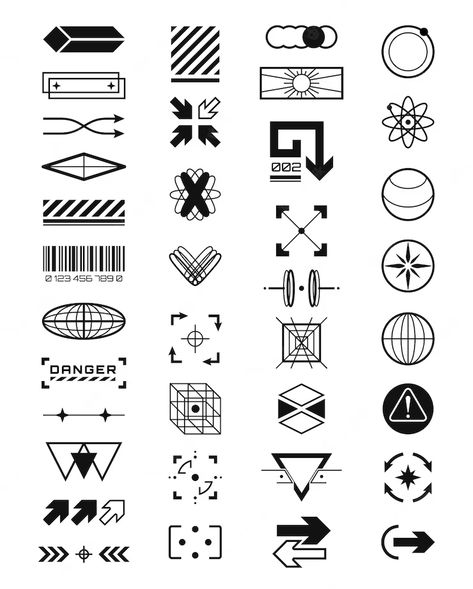 Futurism Logo Design, Futuristic Shapes Design, Sci Fi Shapes, Scifi Design Graphic, Sci Fi Elements, Retro Futuristic Elements, Scifi Logo Design, Cyberpunk Design Elements, Scifi Symbols