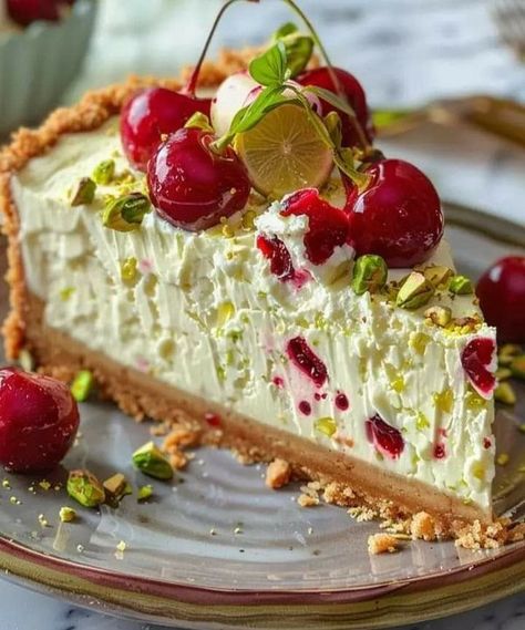 Berries Cake, Cherry Pistachio, Cheesecake Ingredients, Pistachio Cheesecake, Lemon Cheesecake Recipes, Graham Cracker, Creative Cakes, Easy Baking, Cheesecake Recipes