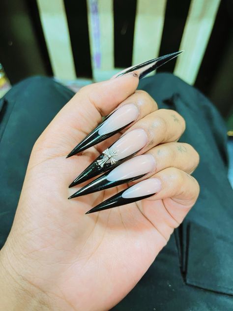 Black french stiletto nails Stiletto Nails Black French Tip, Stiletto Black French Tip Nails, Black French Stiletto Nails, Black French Tip Stiletto Nails, Black Stiletto Nails Design, Stiletto French Tip, French Stiletto Nails, French Stiletto, Black French Tip