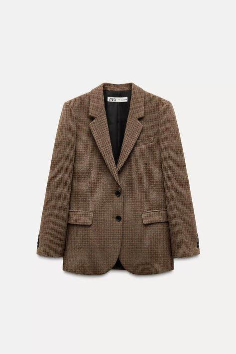 CHECKED WOOL BLAZER ZW COLLECTION - Brown | ZARA United Kingdom Checkered Blazer, Waistcoat Dress, Cargo Shirts, Trench Jacket, Shirt Blouses Tops, Blazer Vest, Blazer Outfits, Zara Woman, Dress With Cardigan