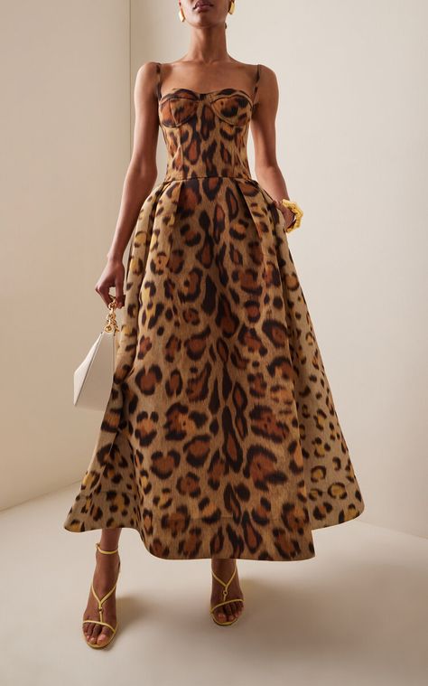 MODA OPERANDI: OSCAR de la RENTA Jaguar-Print Faille Bustier Midi Dress… Brown Sequin Dresses, Bustier Midi Dress, Leopard Print Outfits, Oscar Dresses, Leopard Dress, Gala Dresses, Leopard Print Dress, Lace Fashion, Midi Maxi Dress