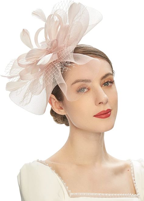 Fascinators Hats for Women with Hair Clip Tea Party Hats Feather Wedding Headware Bridal 1920s Headpiece(1a-2-ivory) at Amazon Women’s Clothing store Mesh Headband, Kentucky Derby Fascinator, Derby Hats Fascinators, Flower Veil, Derby Fascinator, Wedding Party Accessories, Hat Fascinator, Feather Hair Clips, Wedding Church