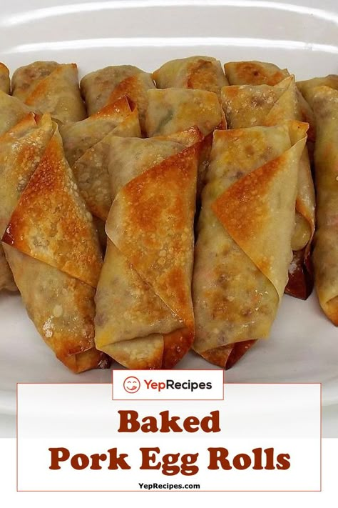 Baked Pork Egg Rolls Ground Pork And Cabbage, Egg Rolls Baked, Pork Egg Roll Recipes, Dumplings Recipe Chinese, Easy Empanadas Recipe, Baked Pork Loin, Egg Roll Filling, Homemade Egg Rolls, Pork Egg Rolls