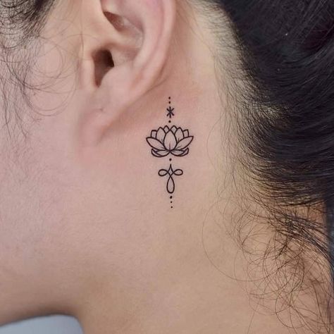 Peach Tattoo, Behind Ear Tattoos, 13 Tattoos, Pretty Hand Tattoos, Neck Tattoos Women, Back Of Neck Tattoo, Small Meaningful Tattoos, Small Tattoos For Guys, Lotus Tattoo