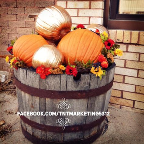 Join our Facebook community! #facebook #socialmedia #socialmediagirl #socialmediaexpert #socialmediaconcierge Whiskey Barrel Planter, Barrel Projects, Barrel Planter, Fall Planters, Fall Deco, Wooden Barrel, Fall Front Porch, Container Gardening Vegetables, Whiskey Barrel