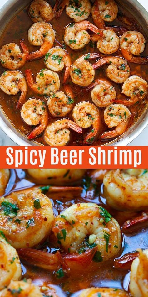 Beer Shrimp with homemade dry rub spices and bubbly beer. This spicy beer shrimp recipe is great for game day or entertaining with friends and family! Dry Rub For Shrimp, Beer Recipes Food, Beer Shrimp, Shrimp Cooking, Spicy Shrimp Recipes, Homemade Dry Rub, Spicy Seafood, Shrimp Appetizers, Rasa Malaysia