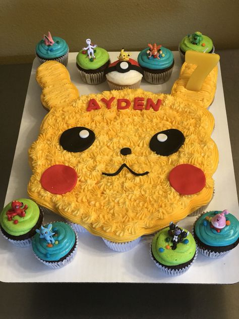 Ayden's Pikachu Pokémon cupcake cake Pokemon Cupcakes Ideas, Pokémon Birthday Cupcakes, Pikachu Pull Apart Cupcakes, Pokemon Birthday Cupcakes, Pokemon Cupcake Ideas, Pokemon Cupcake Cake, Pokemon Pull Apart Cupcake Cake, Easy Pokemon Cake Ideas, Pikachu Cupcakes