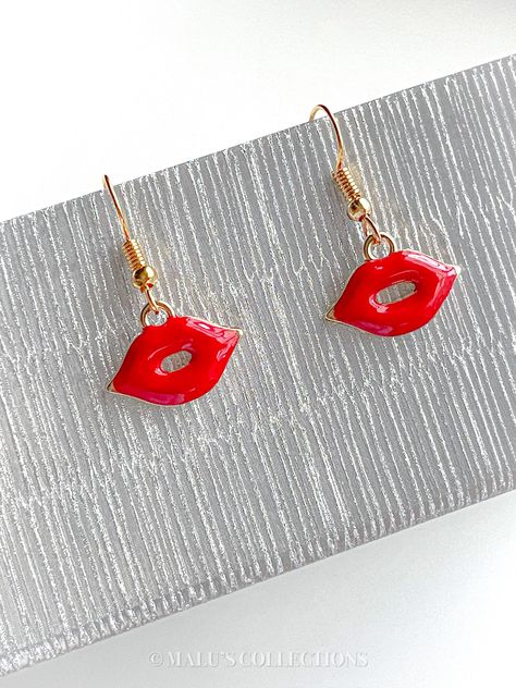 Lips Earrings, Lip Earrings, Hot Air Balloon Earrings, Crazy Earrings, Valentines Day Earrings, Balloon Earrings, Earrings Funky, Red Heart Earrings, Quirky Earrings