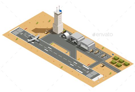 Military air force base army facilities with hangarshelicopters vehicles and landing aircraft isometric composition vector illustr Minecraft Army Base, Isometric Sprites, Minecraft Military Base, Minecraft Vehicles, Us Air Force Bases, Army Structure, Military Air Force, Clever Business Cards, Army Base