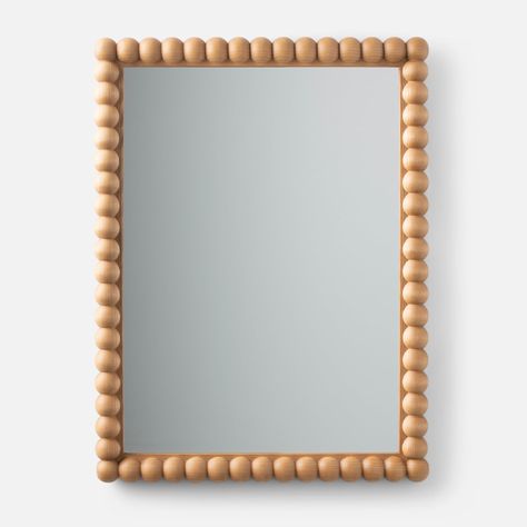 Wood Ball Mirror, Fun Bathroom Mirror, Kids Bathroom Mirror, Bobbin Mirror, Woodland Furniture, Wood Bathroom Mirror, Wood Mirror Bathroom, Oak Mirror, Mirror Rectangle