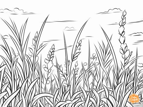 illustration of Grass landscape coloring page Grass Coloring Page, Grass Coloring, Grass Landscape, Coloring Page For Adults, Grasses Landscaping, Nature Lovers, Adult Coloring Pages, Coloring Pages For Kids, The Outdoors