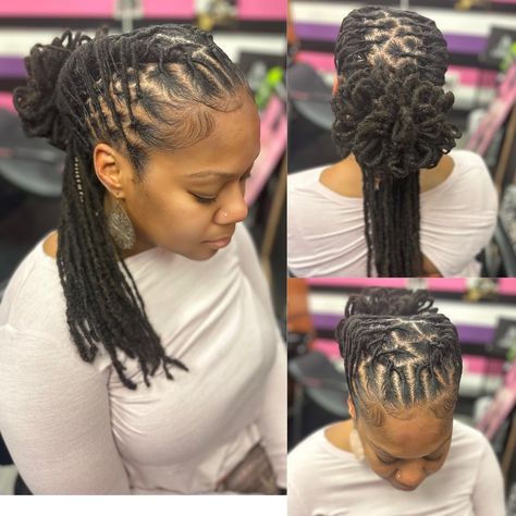 Fishtail Locs, Loc Petal Styles Updo, Loc Petals Hairstyles, Petal Bun Locs, Loc Petal Styles, Loc Updo Styles Long, Dreadlocks Hair Care, Mane Hair, Hair Muse