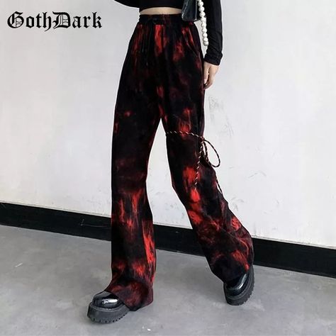 Tie-dye Bottoms With Pockets For Streetwear, Tie Dye Bottoms With Pockets For Streetwear, Trendy Red Sweatpants For Streetwear, Edgy Red Pants For Fall, Edgy Red Pants For Streetwear, Red Punk Style Pants For Streetwear, Red Punk Pants For Streetwear, Edgy Red Cotton Bottoms, Omi Fushimi