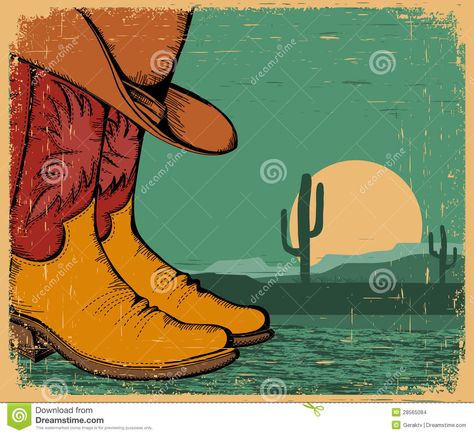 Western background with cowboy shoes. And desert landscape on old #Sponsored , #background, #Western, #desert, #landscape, #cowboy Pulp Western, Western Background, Western Artwork, Cowboy Shoes, Cowboy Horse, Nature Posters, Desert Landscape, Western Hats, Desert Landscaping