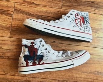 IVY Hi-top custom Paint Converse poison Ivy Shoes Comics | Etsy Art On Converse, Poison Ivy Shoes, Paint Converse, Spiderman Converse, Drawing Spiderman, Ivy Shoes, Red High Top Converse, Converse Embroidery, Marvel Shoes