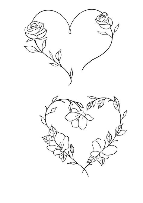 Heart Tattoo Stencil, Family Heart Tattoos, Artistic Doodles, Gardenia Tattoo, Heart Flower Tattoo, Rose Heart Tattoo, Heart Clipart, Flame Tattoos, Shape Tattoo