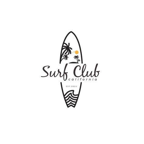 surfboard with surf club logo design vector illustration template Surfboard Logo Design, Surf Logo Design Ideas, Surf Club Logo, Surf Logo Design, Beach Club Logo, Surfboard Illustration, Surf Shop Logos, Surfing Logo, Club Logo Design