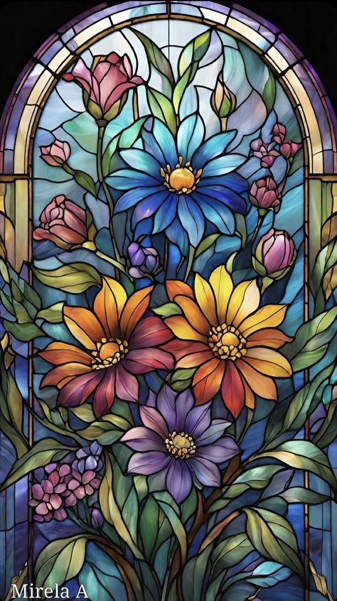 Stained Glass Mural Painting, Paintings Of Stained Glass Windows, Stained Glass Window Fantasy Art, Stained Glass Art Klimt, Stained Glass Wildflowers, Beautiful Tree Houses, Stain Glass Window Art, Japanese Pop Art, Glass Painting Patterns