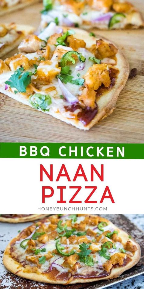 Nann Bread Pizza, Recipes With Naan, Rotisserie Chicken Bbq, Chicken Naan Pizza, Naan Bread Pizza, Naan Pizza Recipes, Pain Naan, Easy Bbq Chicken, Flexitarian Recipes