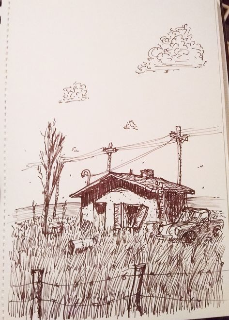 Abandoned House on Plains number 2 Poor House Drawing, House Sketch Simple, Gestalt Theory, Rural Architecture, Landscape Sketch, House Sketch, Abandoned House, Nature Drawing, House Drawing