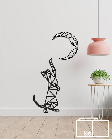 Panda Craft Ideas, Geometric Cat Drawing, Simple Room Decoration Ideas, Simple Room Decoration, Diy Wooden Shelves, Geometric Moon, Panda Craft, Backyard Wedding Decorations, Cd Diy