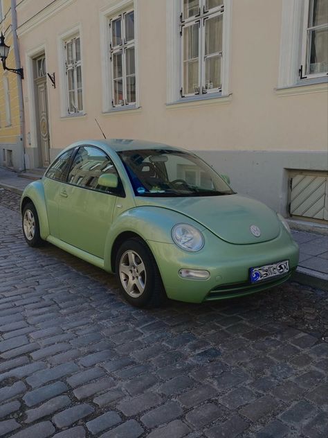 Bug Cars Aesthetic, Sage Green Vw Beetle, Green Buggy Car, Aesthetic Beetle Car, Sage Green Beetle Car, Sage Green Volkswagen Beetle, Green Bug Car, Pink Bug Car, Green Beetle Car