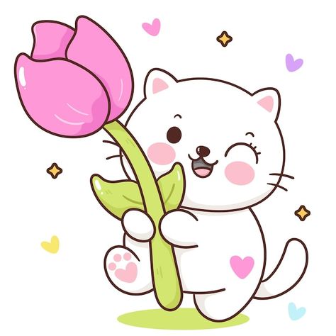 Cute Pictures To Draw, Tulip Drawing, Flower Pattern Drawing, Line Doodles, Cat Hug, Cute Kawaii Animals, Kitty Drawing, Cartoon Sketches