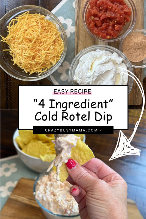 I don't know a person who doesn't love a delicious dip with their chips especially for entertaining. This Cold Rotel dip is super easy to throw together last minute, and is one of our favorites around the poolside during the summer months. 

It only takes 4 ingredients to make and if you need to you can serve as soon as you put it together! So grab yourself some tortilla chips, and get dipping into this deliciousness.

Get the printable recipe card for “Cold Rotel Dip at the link below 👇 Ranch Rotel Dip, Dip With Rotel And Cream Cheese, Cold Rotel Dip, Summer Chips And Dip Recipes, Quick And Easy Dips 3 Ingredients, Rotel Dip With Cream Cheese No Meat, Cold Dip For Tortilla Chips, Cold Dip Recipes For Parties, Easy Pool Side Dips