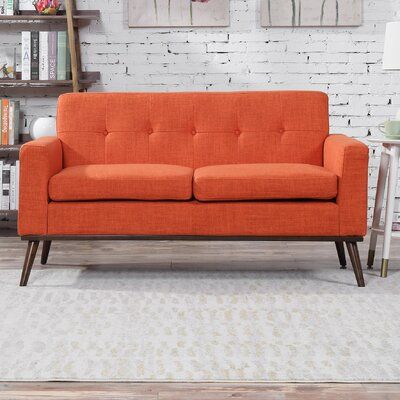 Sofa For Small Spaces, Small Spaces Bedroom, Wooden Leg Sofa, Mid Century Loveseat, 60s Interior, Mid Century Modern Loveseat, Loveseat Couch, Tufted Loveseat, Shabby Chic Table And Chairs