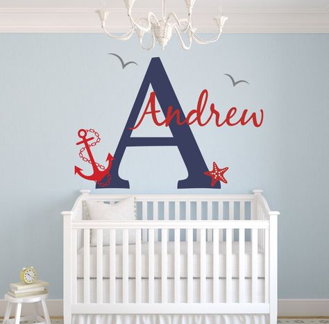 Custom Nautical Name Wall Decal - Baby Room Decor - Nursery Wall Decals - Nautical Decor Wall Art (26Wx18H) Sailor Room, Nautical Baby Room, Beach Wall Decals, Baby Decals, Nautical Nursery Decor, Seaside Decor, Nursery Decals, Name Wall Decals, Nautical Nursery