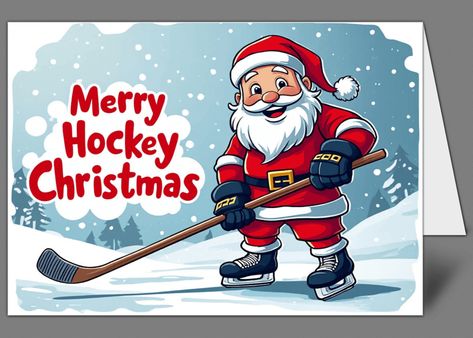 Personalized Santa Claus Merry Hockey Christmas Cards Hockey Christmas Card, Christmas Hockey, Baseball Bat Display, Baseball Team Gift, Hockey Christmas, Baseball Jewelry, Baseball Wedding, Baseball Room, Bbq Gifts