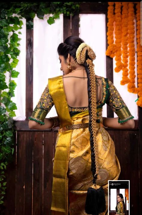 Dhare Saree, Muhurtham Hairstyle, Groom Hair Styles, Soulmate Stories, Bride Hair Flowers, Engagement Looks, South Indian Wedding Hairstyles, Marriage Stills, Poola Jada