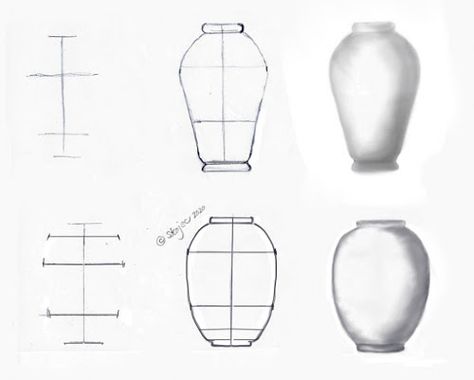 How To Draw Vase, How To Draw A Vase Of Flowers, How To Draw A Vase, Vases Drawing, Basic Sketches, Still Life Drawing Ideas, Vase Sketch, Flower Vase Drawing, Draw Tutorial