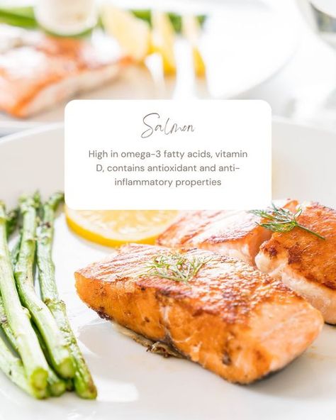 Ellen Kessling | Dietitian | Gut & Skin Health Expert on Instagram: "Foods that nourish your skin ✨⬇️⁠ ⁠ Salmon contains high amounts of omega-3 fatty acids which help to lower inflammation in the body and benefit your skin health. ⁠ ⁠ Salmon is also rich in vitamin D, vitamin A, selenium, zinc and is a good source of protein. ⁠ ⁠ Other foods that are #skinhealthy and contain similar amounts of omega-3 fatty acids are⁠ 🍣 Sardines⁠ 🍣 Mackerel⁠ 🍣 Cod liver oil⁠ 🍣 Oysters⁠ 🍣 Anchovies⁠ 🍣 Flax Good Source Of Protein, D Vitamin, Lower Inflammation, Cod Liver, Cod Liver Oil, Omega 3 Fatty Acids, Good Sources Of Protein, Source Of Protein, Anchovies