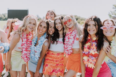 Beach Club Bid Day, Chi O Bunga Bid Day, Tropical Sorority Theme, Paradise Theme Party Outfit, Tropical Bid Day Theme, Beach Theme Dress Up Day, Welcome To Paradise Bid Day Theme, Hawaiian Sorority Theme, Hawiann Theme Outfits