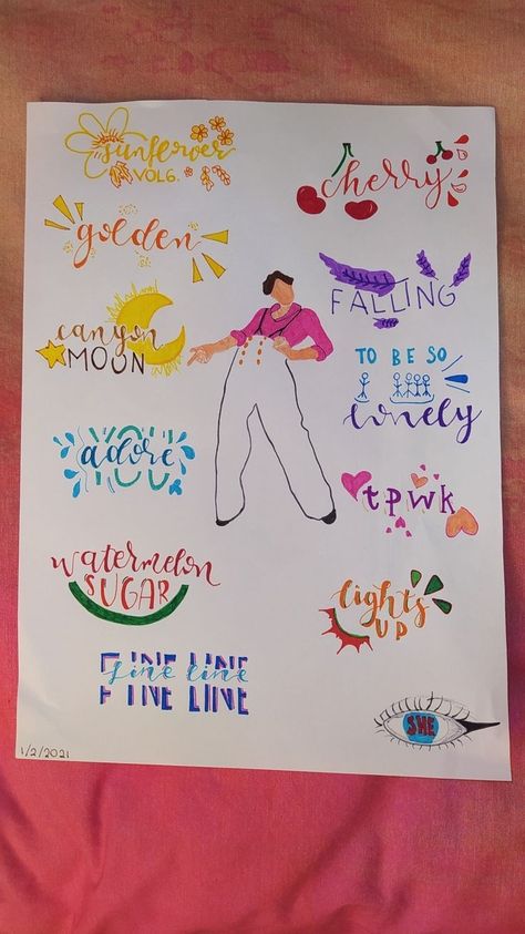 Harry's second album "Fine Line" drawing Harry Styles Songs Drawing, Harry Styles Butterfly Tattoo, Album Fine Line, Harry Styles Butterfly, Fine Line Drawing, Vinyl Paintings, Harry Styles Drawing, Harry Styles Songs, Harry Style