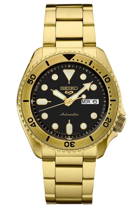 Seiko 5 Sports Automatic, Seiko Men, Seiko 5 Sports, Midas Touch, Seiko 5, Mens Watches Black, Stylish Watches, Seiko Watches, Mens Gold