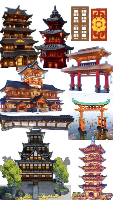 Japanese Minecraft build inspiration Japanese Minecraft Builds, Minecraft House Decor, Minecraft Japanese House, Minecraft Japanese, Cool Things To Build, Japanese Town, Minecraft House Plans, Minecraft Cottage, Minecraft Castle