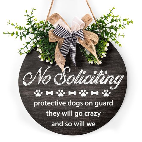 PRICES MAY VARY. 【Material】No Soliciting decorations door wreath signs are made of high quality wood with wood texture and smooth surface, characterized with durability and wear resistance, hard to deform or break, which has a long service life. Good printing can make its color and pattern last for a long time, which can be used in all kinds of seasons, ensure an attractive appearance without losing durability. 【Proper Size】Our funny no soliciting sign for house is 30 x 30cm/12 x 12 inch, 1pcs , Funny No Soliciting Sign, Front Porch Door, Dog Warning Signs, Home Front Porch, No Soliciting Sign, Bow Wood, Porch Door, No Soliciting Signs, No Soliciting