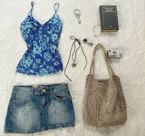 summer aesthetic | summer outfit | summer bag   #summerstyle #summerbag #summertop #summeroutfitideas #miniskirtoutfit Summer Clothes Websites, Summer Fits Inspo Beach, Y2k Fits Girl, Cute Y2k Summer Outfits, Y2k Summer Clothes, Cool Girl Summer Fits, Vision Board Summer Aesthetic, Summer Vibes Aesthetic Outfit, Summer Fit Aesthetic