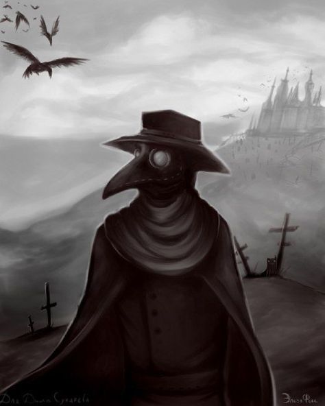 Black Plague Doctor, Plague Knight, Plague Doctor Costume, Plague Doctors, Black Plague, Plague Mask, Scp 049, Horror Drawing, Bird Masks