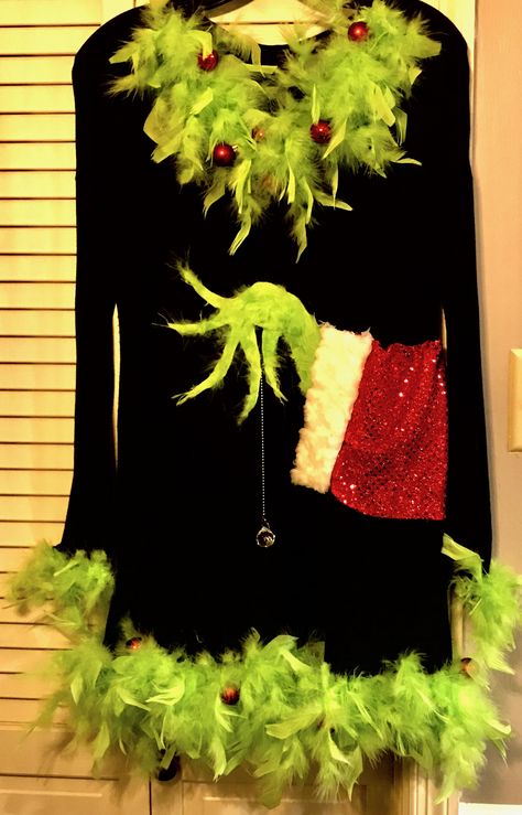 Grinch Ugly Christmas Sweater Diy, Ugly Christmas Sweater Diy, Christmas Sweater Diy, Grinch Sweater, Homemade Ugly Christmas Sweater, Grinch Ugly Christmas Sweater, Ugly Christmas Sweater Diy Funny, Grinch Costume, Grinch Christmas Sweater