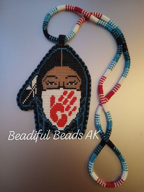 The Indigenous Bead Life | Beadiful Beads AK | Facebook Alaskan Native Beadwork, Mmiw Beadwork, Red Hand Print, Beading Indigenous, Powwow Beadwork, Lady Warrior, Cherokee Art, Bone Bead Necklace, Beaded Medallion