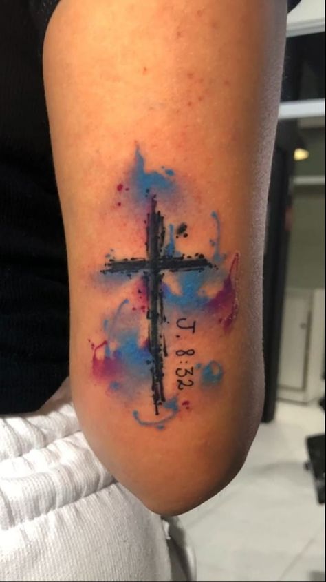 Watercolor Cross Tattoo, Magic Runes, Cross Tattoos For Women, Cross Tattoo For Men, Cross Tattoos, White Ink Tattoo, Work Nails, White Tattoo, Origami Crafts Diy