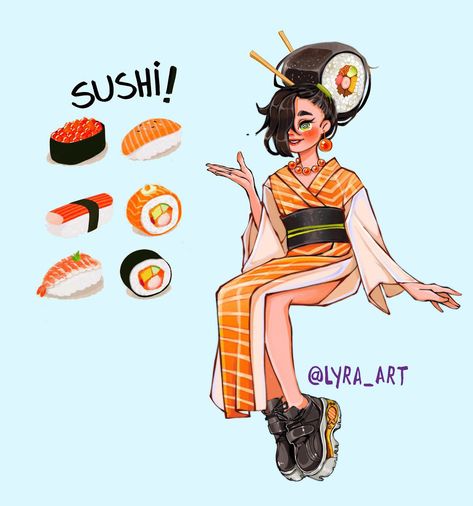 Sushi Arte Do Kawaii, Cute Food Drawings, Cute Kawaii Drawings, Dessin Adorable, Food Drawing, Cute Art Styles, Girls Cartoon Art, Kawaii Drawings, Kawaii Art