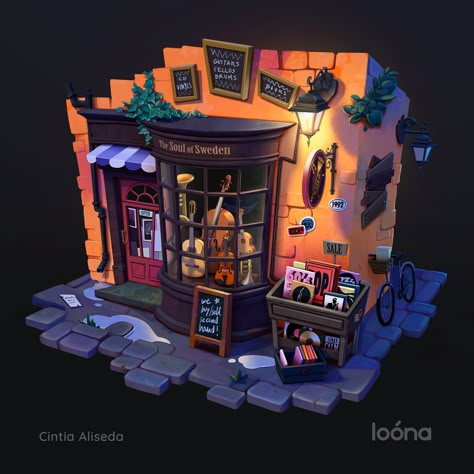 ArtStation - Old Music Shop, Cintia Aliseda Diorama Concept Art, 3d Diorama, Witch Room, 3d Scene, Casual Art, Diorama Ideas, Isometric Art, Low Poly Art, Building Art