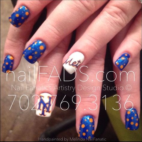 Ny Mets Nails, Mets Nails, Ny Mets, Coffin Nails, Nail Ideas, Nail Art, Hand Painted, Nails, Quick Saves