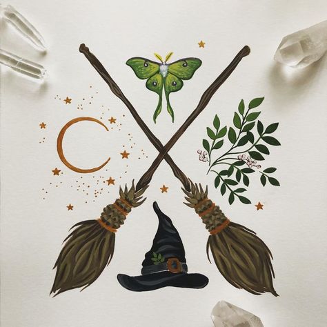 Michelle Machara 🌙 on Instagram: “Day 10- Witch 🌙 #greenwitch 🌿 #mabsdrawlloweenclub . . . . . .  #witchcraft #magic #halloween #greenwitchcraft #artistoninstagram  #gouache…” Green Witch Tattoo, Fall Crystals, Witch Life, Harry Potter Toys, Witchcraft Magic, Solar System Crafts, Bestie Tattoo, Green Witchcraft, Witch Tattoo